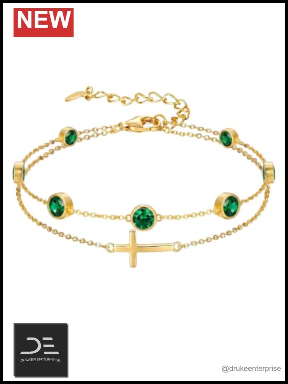 14K Gold Plated Cross Birthstone Bracelet Adjustable Lobster Claw